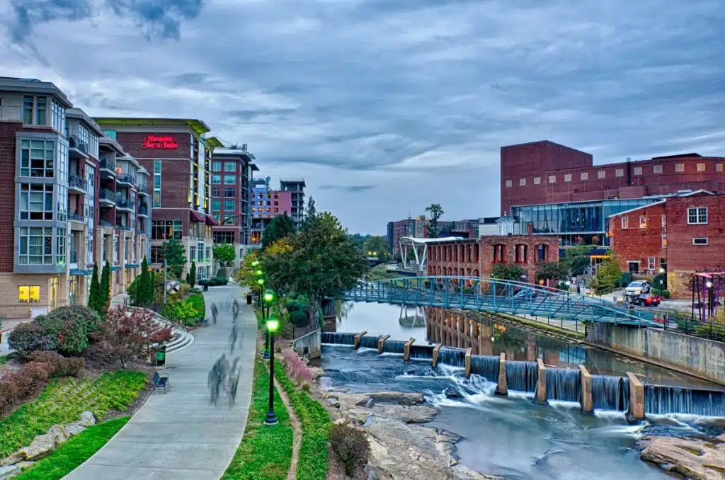 downtown of greenville south carolina around falls park