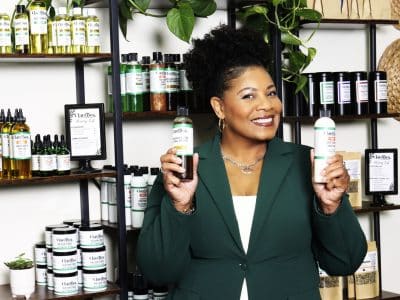 Clara Bea Founder with Products2 400x300