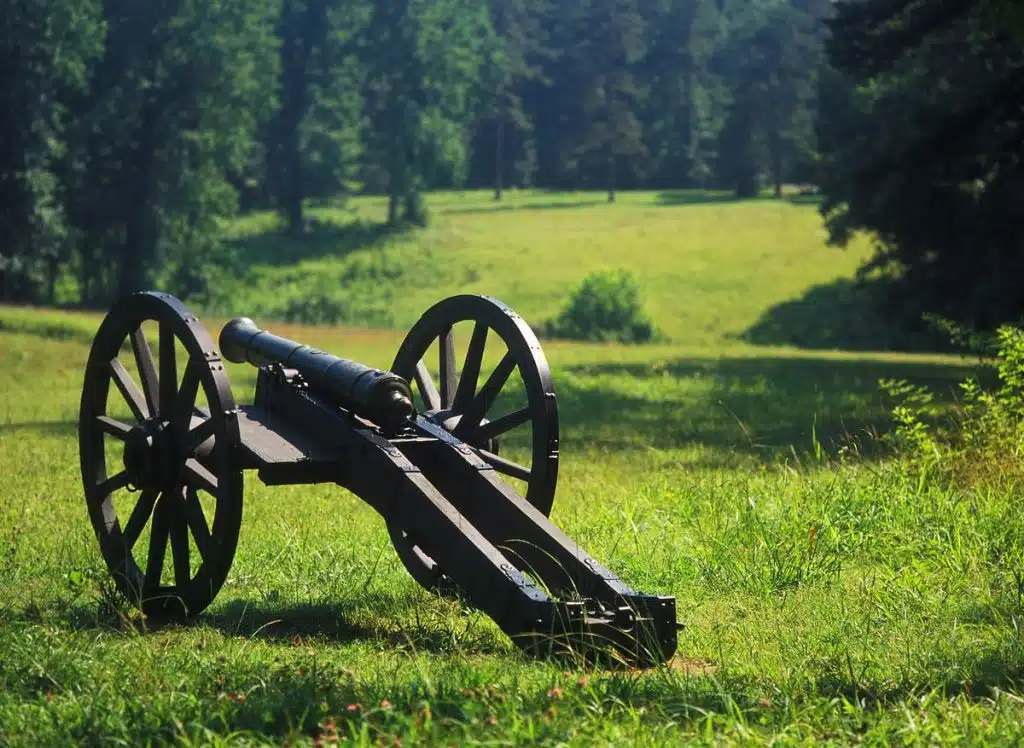 Guilford Courthouse National Military Park artillery gun in grassy field