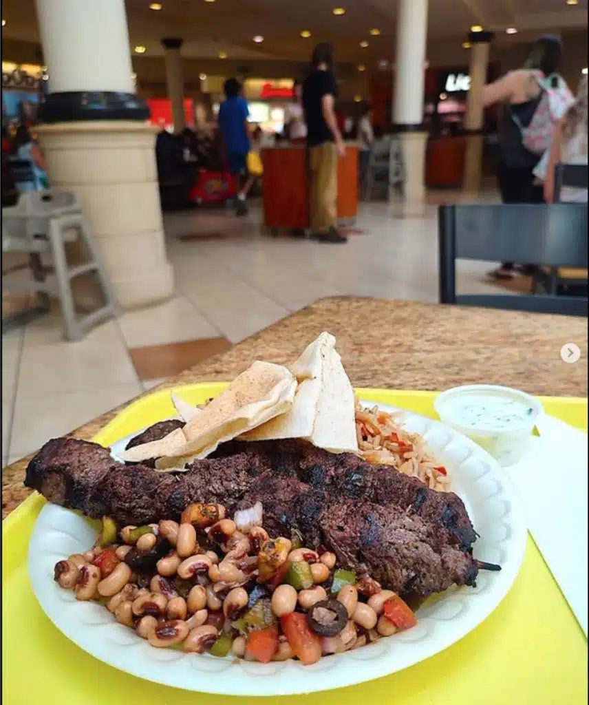 kebab and salad from kabobi at Crabtree mall