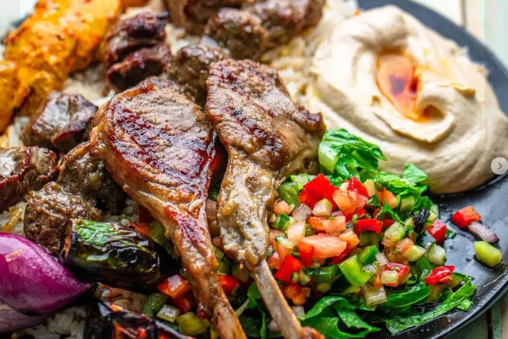lamb chops, vegetables and hummus mr kabab