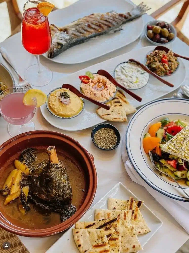 table of Mediterranean dishes at naos cary