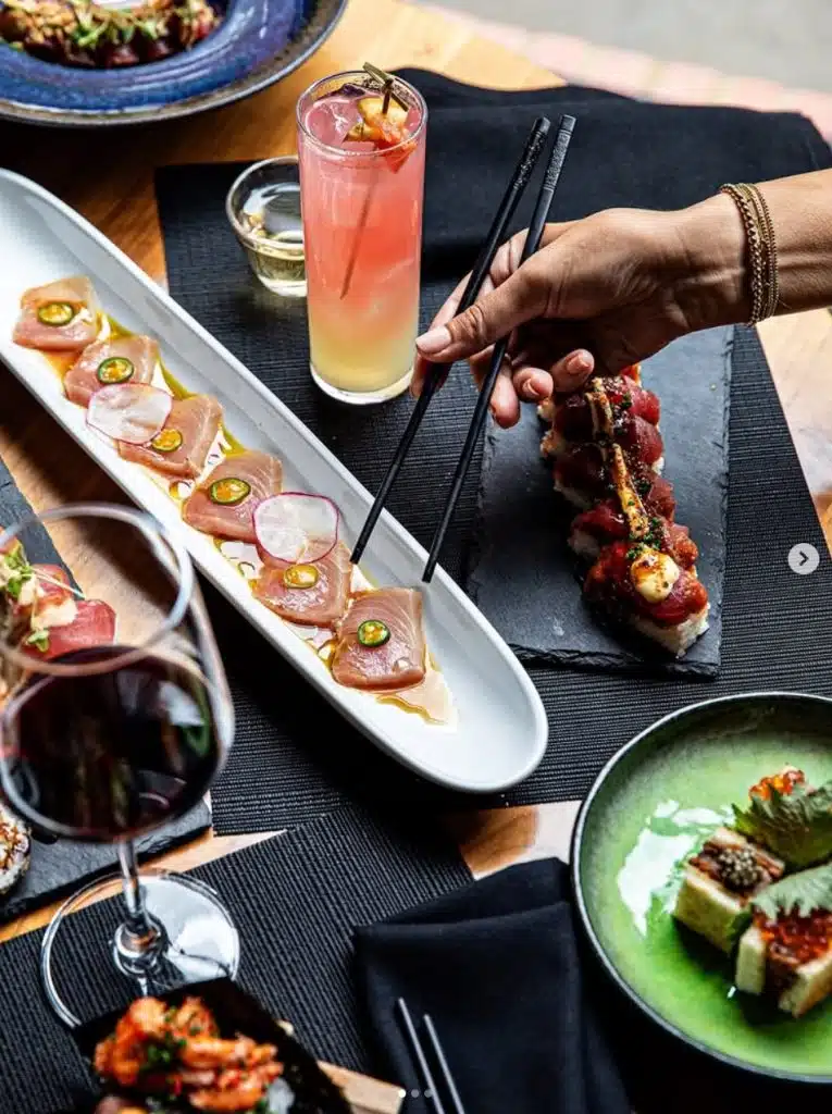 sushi on table at o-ku raleigh