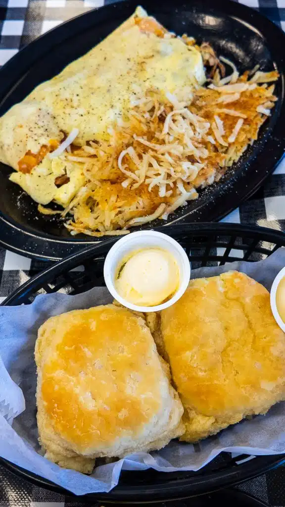 biscuits and omelette at riverside cafe